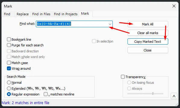 마크를 사용한 추출